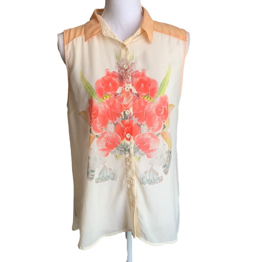 Blue Pepper Sleeveless Button Down Blouse Size Large